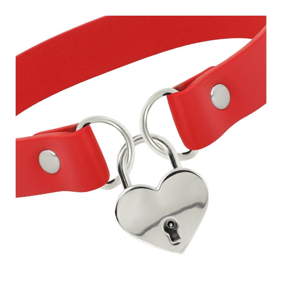 COQUETTE - CHIC DESIRE RED VEGAN LEATHER NECKLACE WITH HEART ACCESSORY WITH KEY